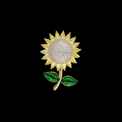 AVELIA White Crystal Sunflower Brooch