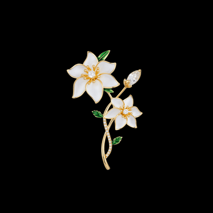AVELIA White Enamel Gardenia Brooch