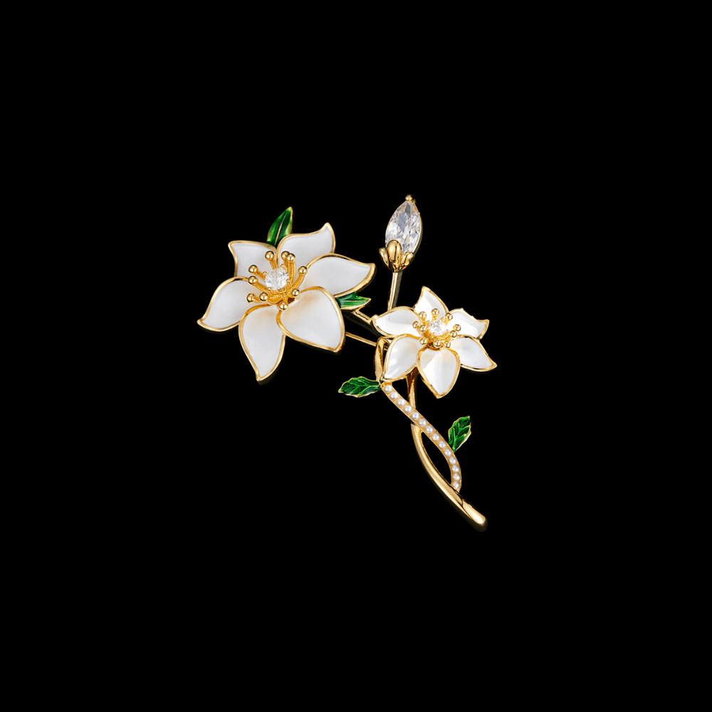AVELIA White Enamel Gardenia Brooch