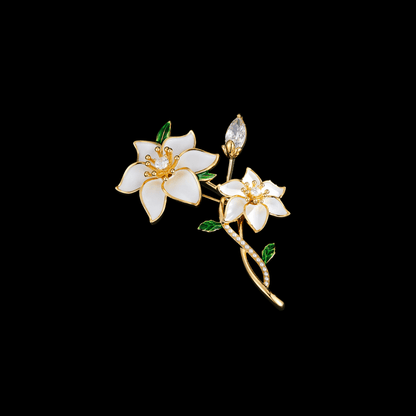 AVELIA White Enamel Gardenia Brooch
