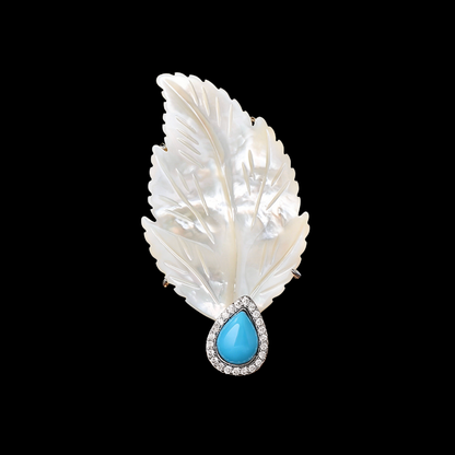 AVELIA White Feather Turquoise Brooch