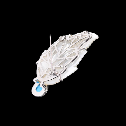 AVELIA White Feather Turquoise Brooch