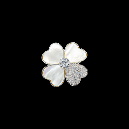 AVELIA White Mother of Pearl Four Leaf Clover Brooch