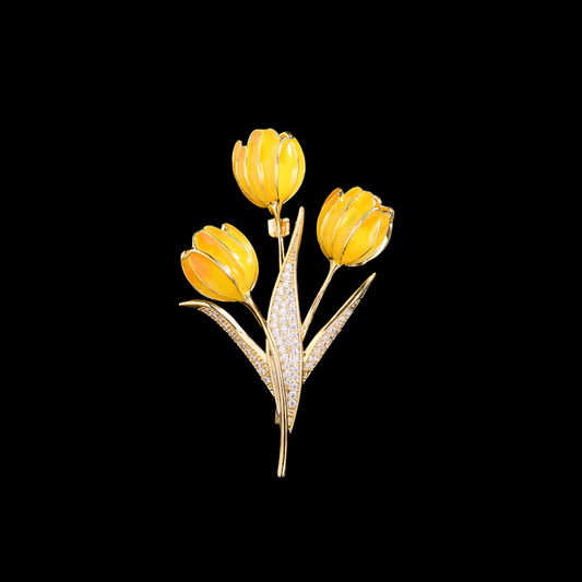 AVELIA Yellow Enamel Tulip Bouquet Brooch