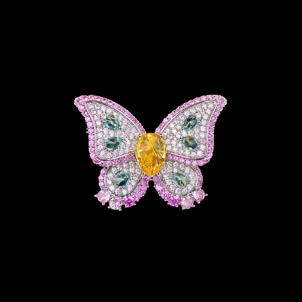 AVELIA Yellow Rhinestone Silver Butterfly Brooch