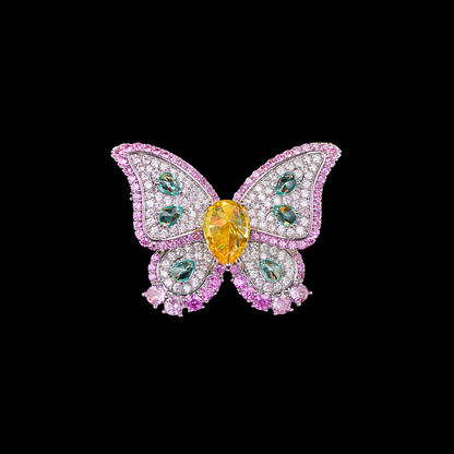 AVELIA Yellow Rhinestone Silver Butterfly Brooch