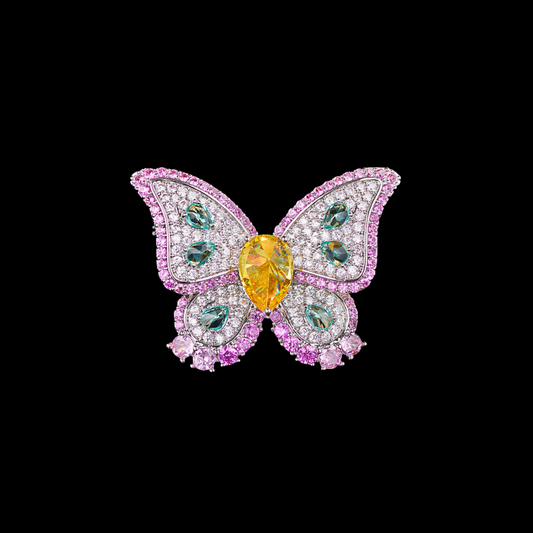 AVELIA Yellow Rhinestone Silver Butterfly Brooch