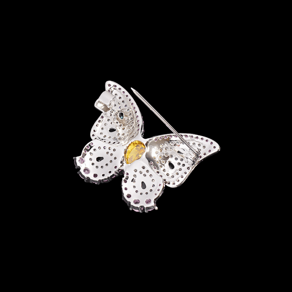 AVELIA Yellow Rhinestone Silver Butterfly Brooch