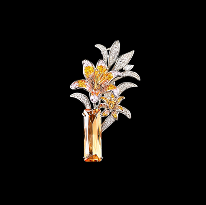 AVELIA Amber Crystal Lily Vase Brooch