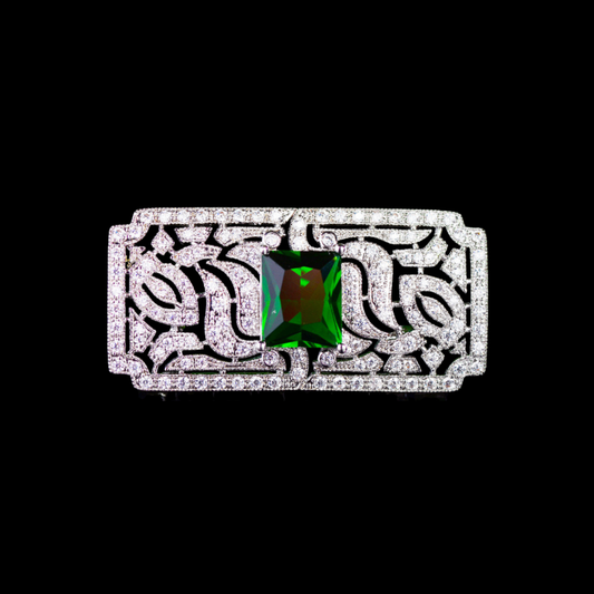 AVELIA Art Deco Emerald Green Crystal Bar Brooch