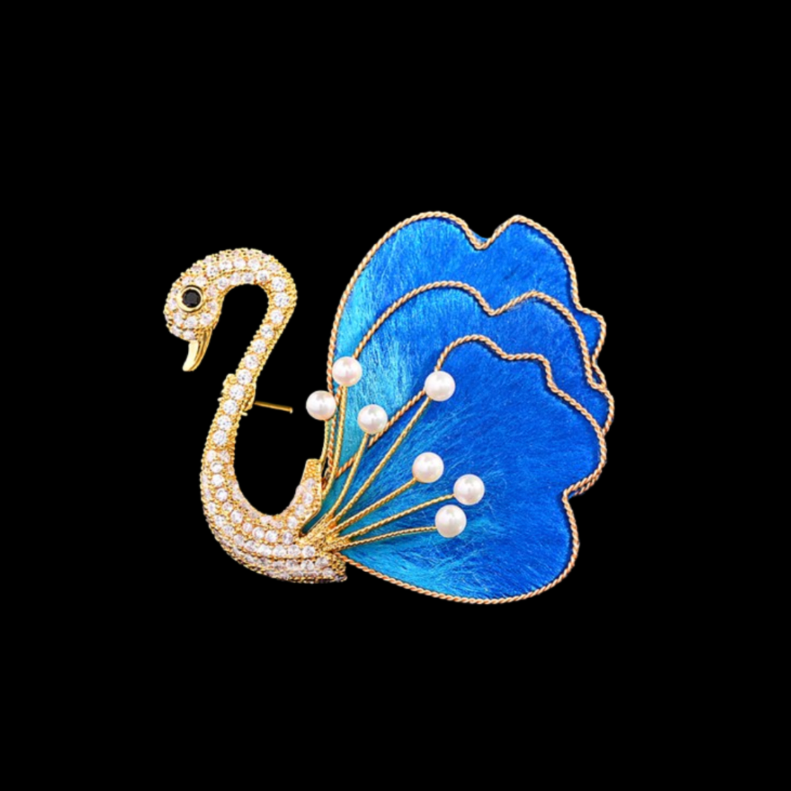 AVELIA Azure Plume Silk Velvet Swan Brooch