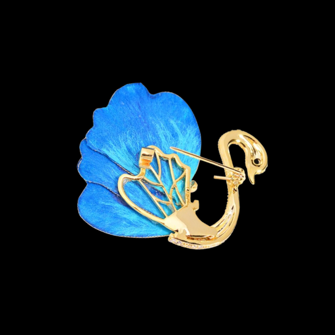 AVELIA Azure Plume Silk Velvet Swan Brooch