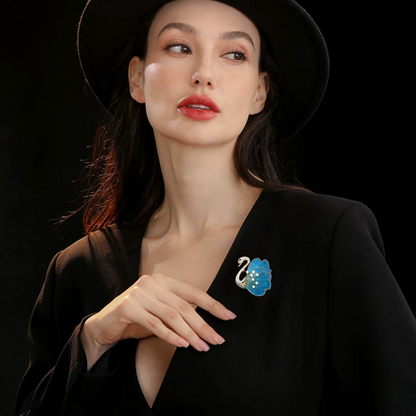 AVELIA Azure Plume Silk Velvet Swan Brooch