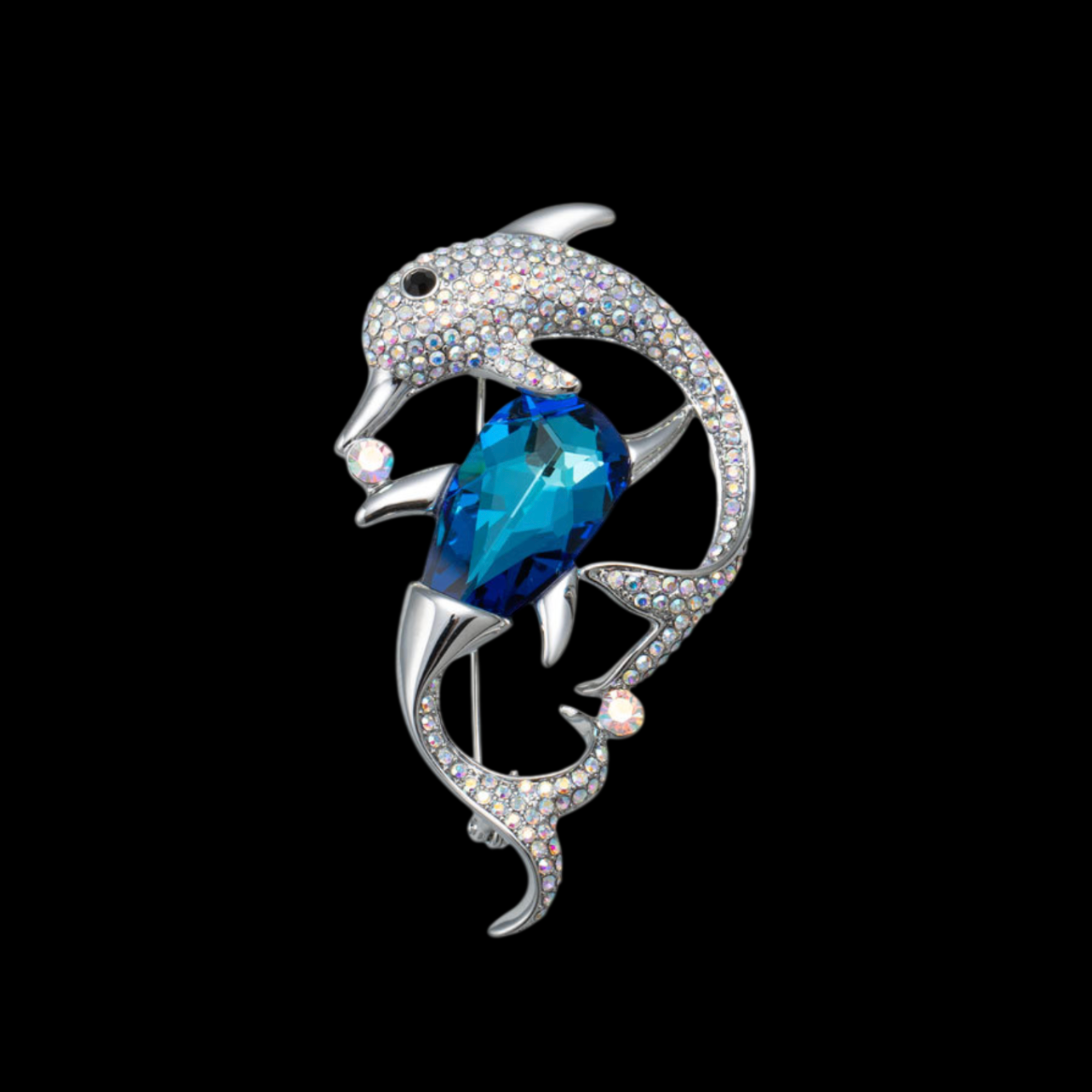 AVELIA Blue Crystal Dolphin Brooch