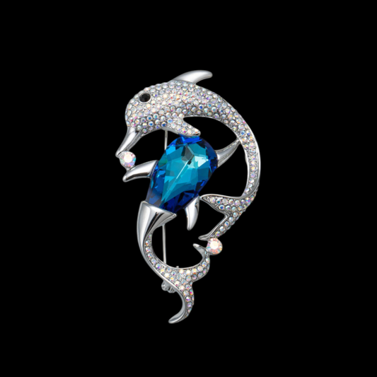 AVELIA Blue Crystal Dolphin Brooch