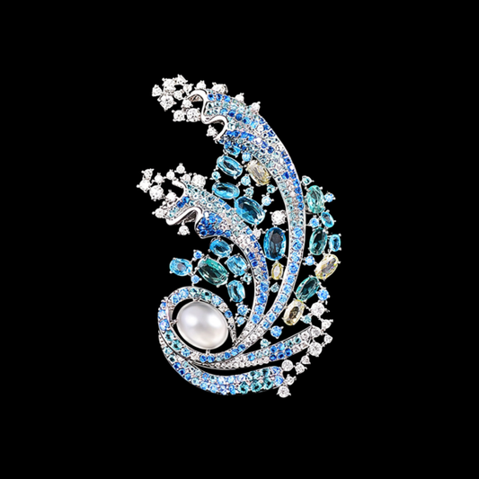 AVELIA Blue Crystal Ocean Wave Brooch