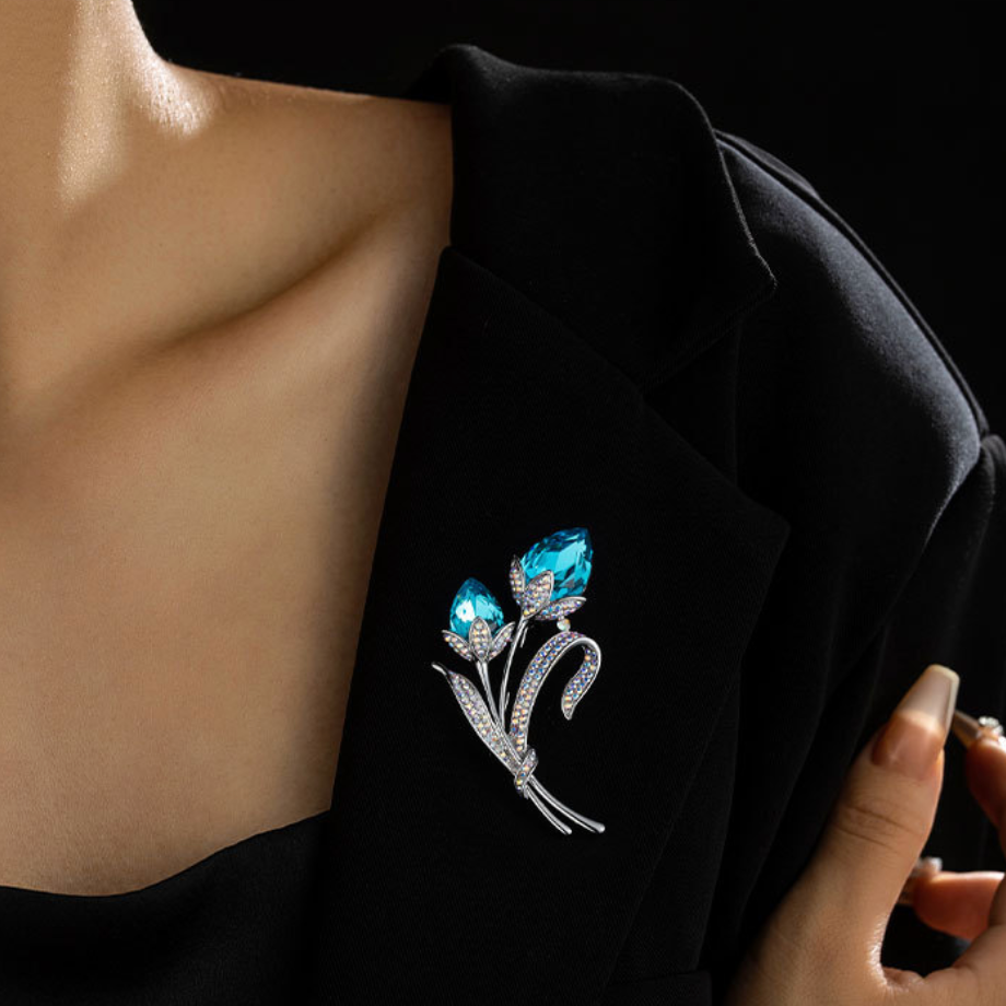 AVELIA Blue Crystal Tulip Bouquet Brooch