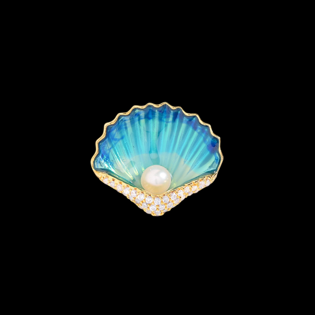 AVELIA Blue Enamel Magnetic Shell Brooch