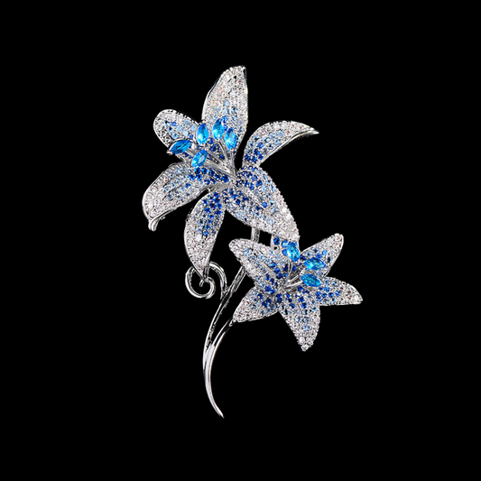 AVELIA Blue Frost Crystal Lily Brooch