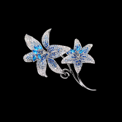 AVELIA Blue Frost Crystal Lily Brooch