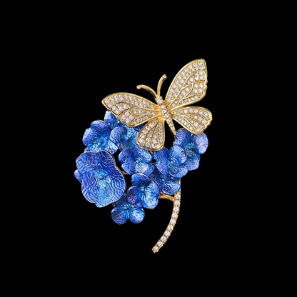 AVELIA Blue Hydrangea Butterfly Brooch