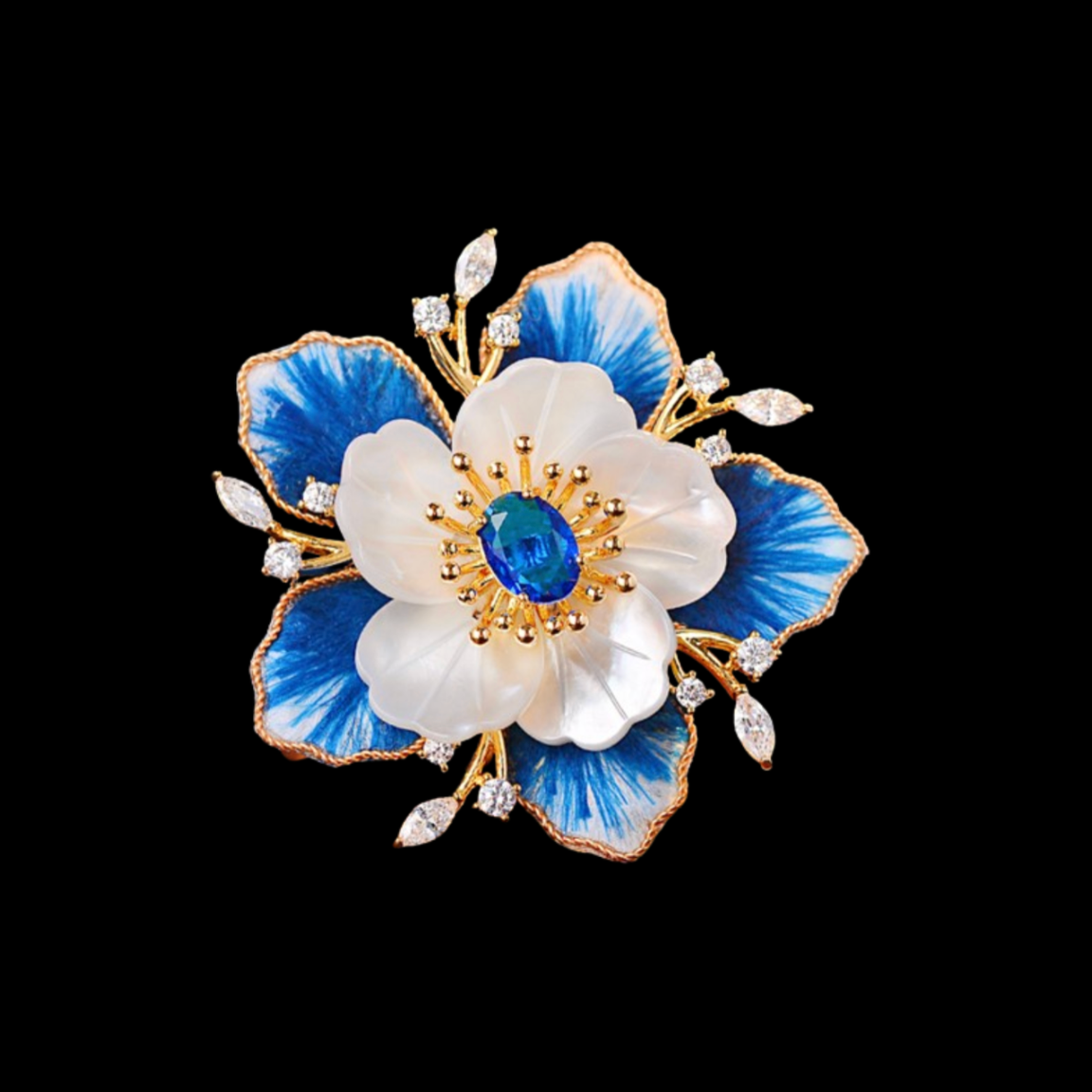 AVELIA Blue Veil Silk Velvet Peony Brooch