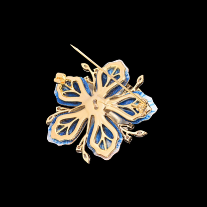AVELIA Blue Veil Silk Velvet Peony Brooch