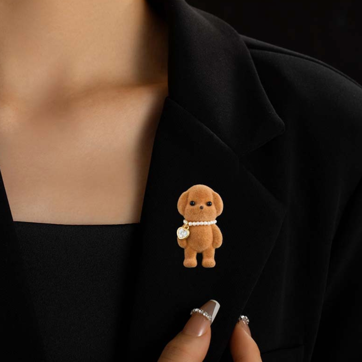 AVELIA Cocoa Puppy Pearl Brooch