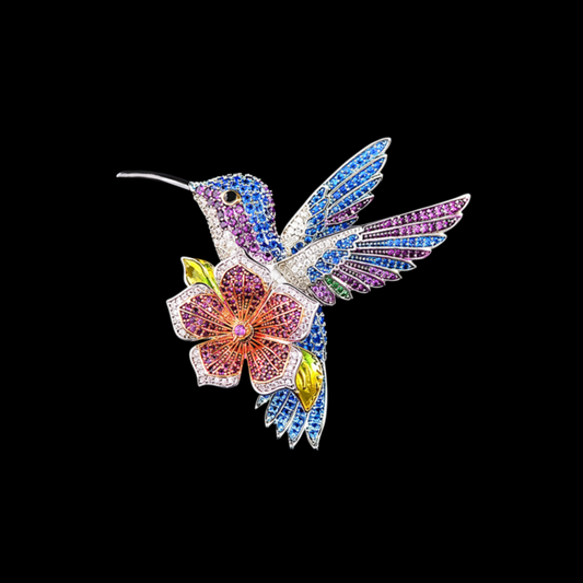 AVELIA Colorful Crystal Hummingbird Flower Brooch
