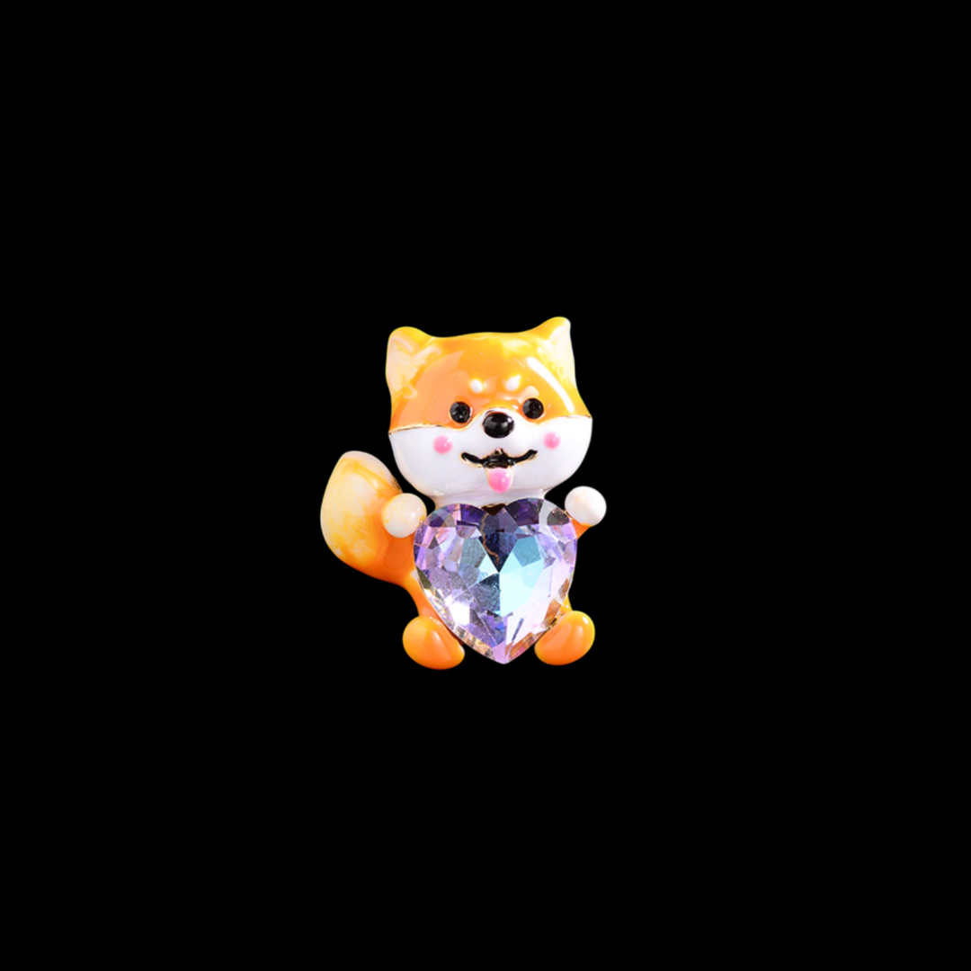 AVELIA Crystal Heart Shiba Inu Brooch