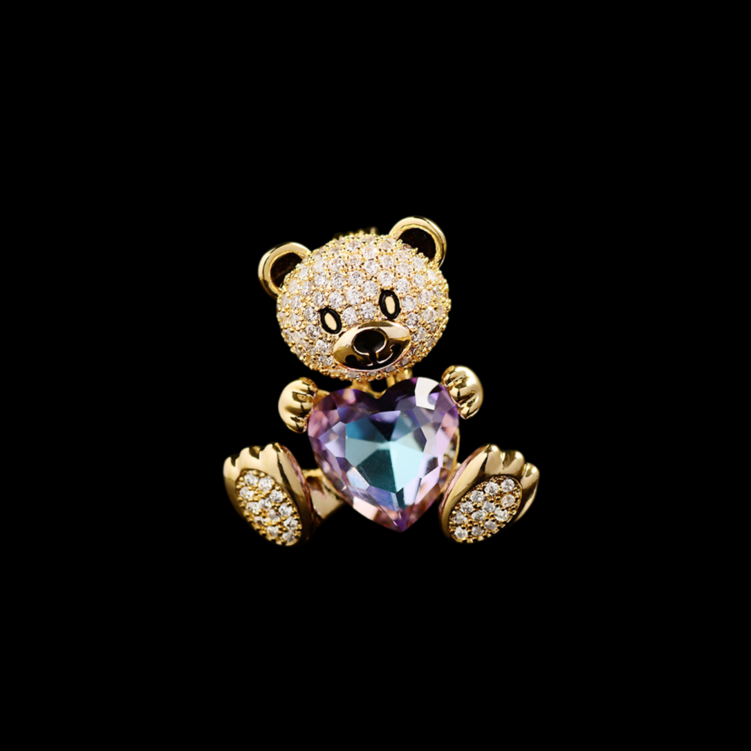 AVELIA Crystal Teddy Bear Heart Brooch