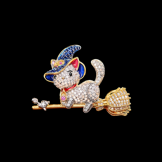 AVELIA Crystal Witch Cat Brooch