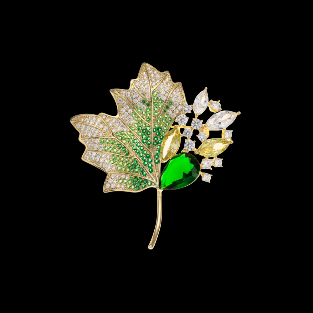 AVELIA Emerald Bloom Crystal Maple Leaf Brooch