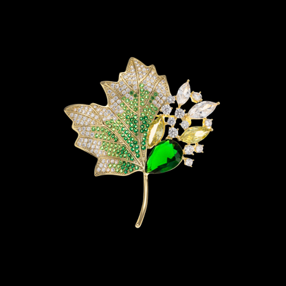 AVELIA Emerald Bloom Crystal Maple Leaf Brooch