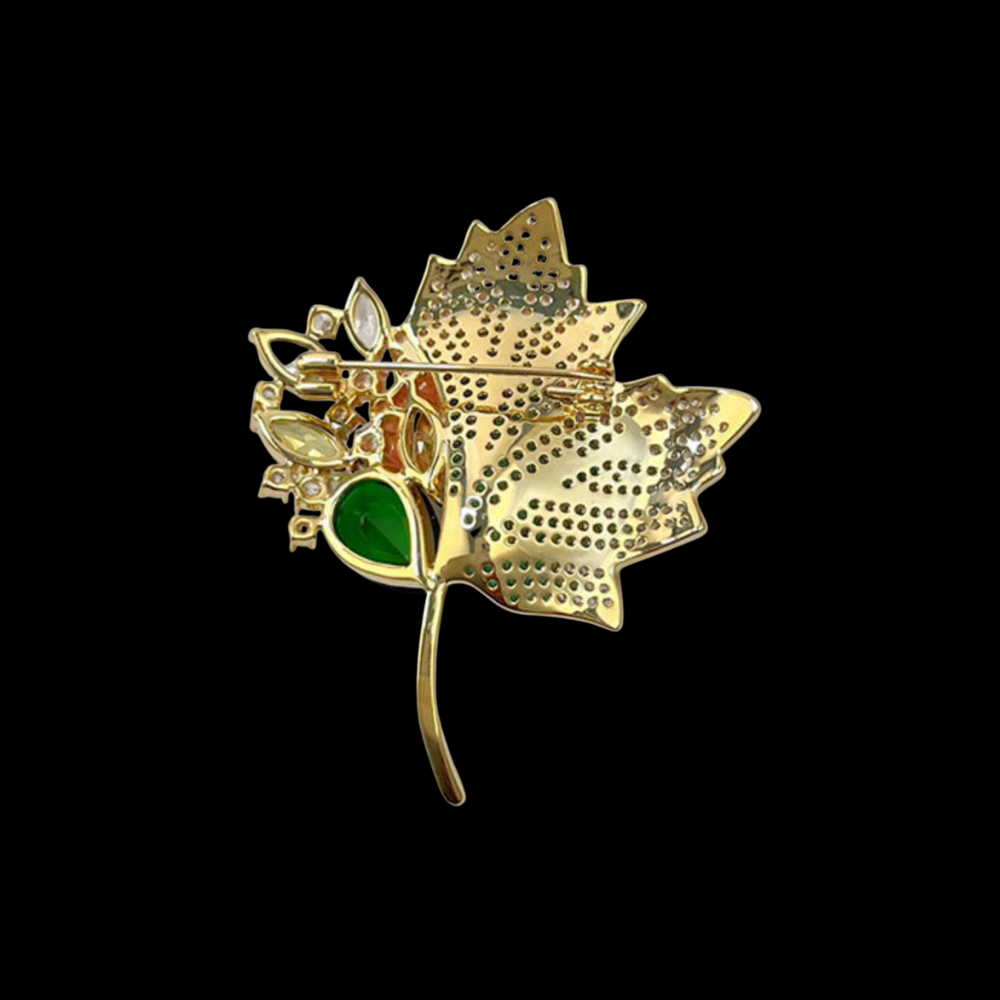 AVELIA Emerald Bloom Crystal Maple Leaf Brooch