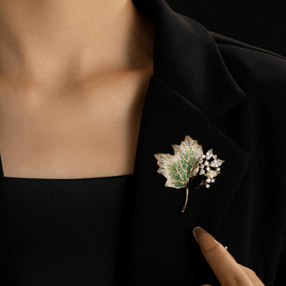 AVELIA Emerald Bloom Crystal Maple Leaf Brooch