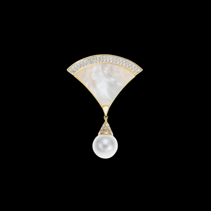 AVELIA Gold Art Deco Mother of Pearl Fan Brooch