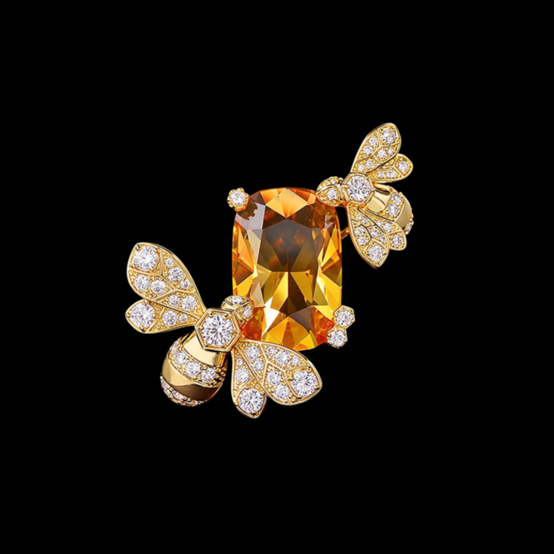 AVELIA Gold Crystal Bee Brooch with Honey-Gold Stone
