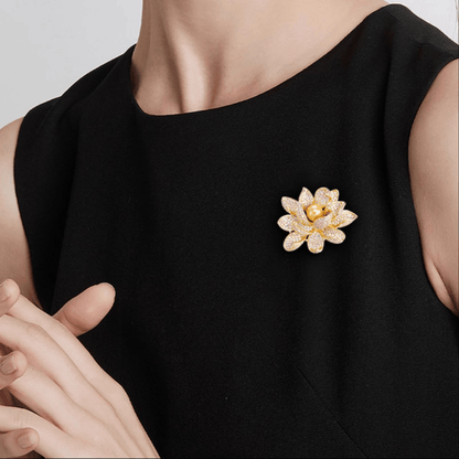 AVELIA Gold Crystal Water Lily Brooch