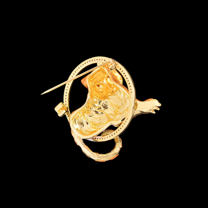 AVELIA Gold Enamel Tiger Brooch with Green Eyes