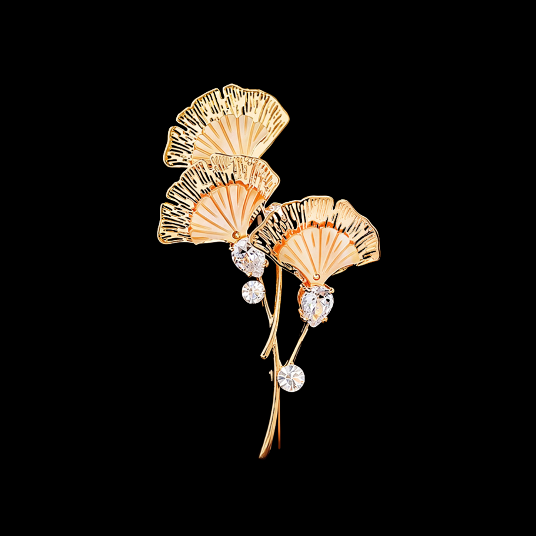 AVELIA Gold Ginkgo Cascade Crystal Brooch