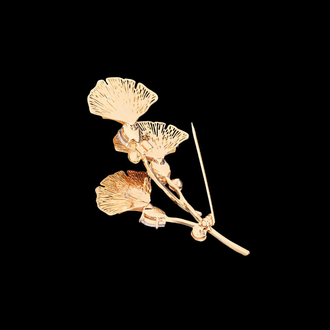 AVELIA Gold Ginkgo Cascade Crystal Brooch