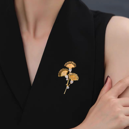 AVELIA Gold Ginkgo Cascade Crystal Brooch