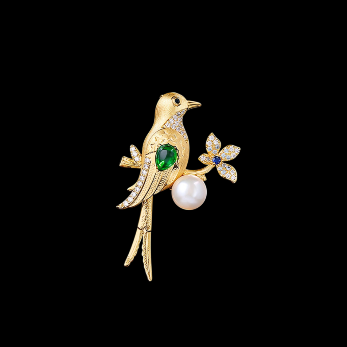 AVELIA Gold Green Crystal Bird Brooch