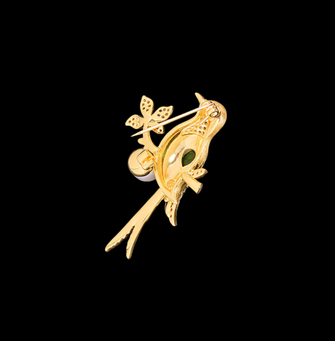 AVELIA Gold Green Crystal Bird Brooch