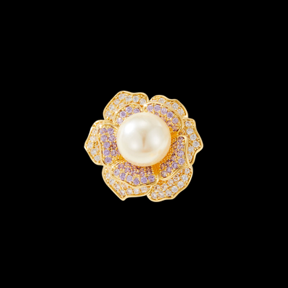 AVELIA Gold Lilac Crystal Magnetic Flower Brooch