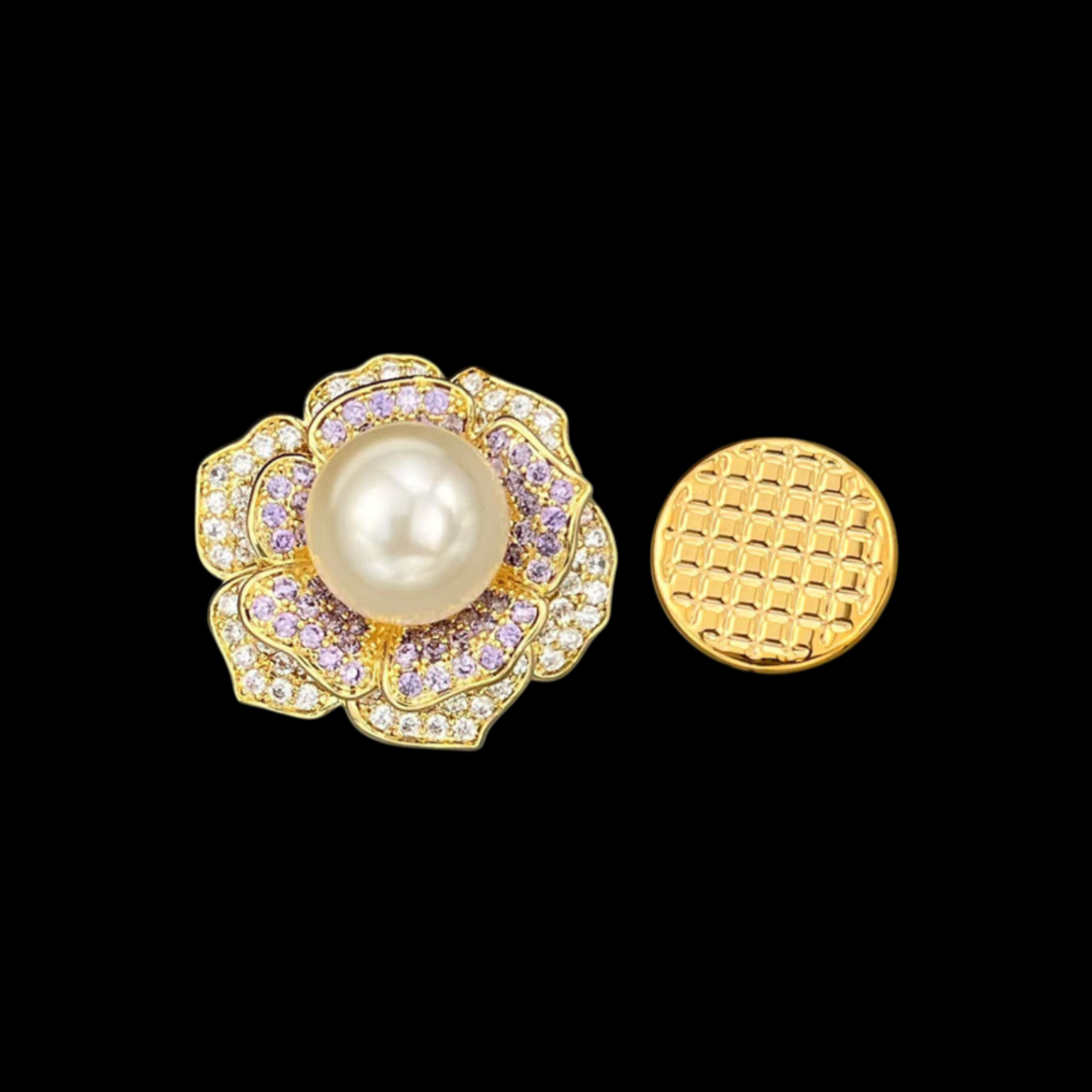 AVELIA Gold Lilac Crystal Magnetic Flower Brooch