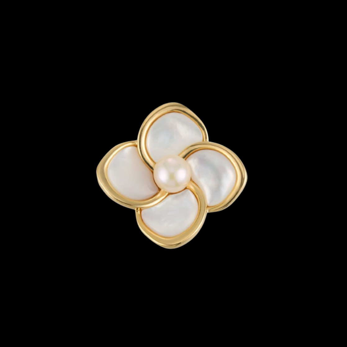 AVELIA Gold Mother of Pearl Four Leaf Clover Brooch