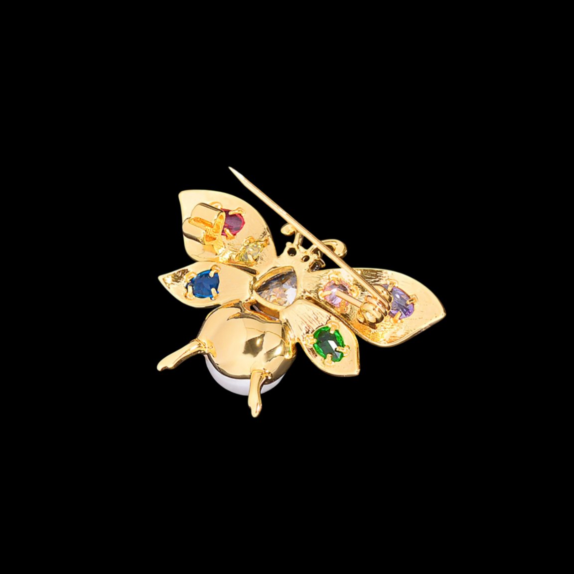 AVELIA Gold Multicolor Crystal Bee Brooch