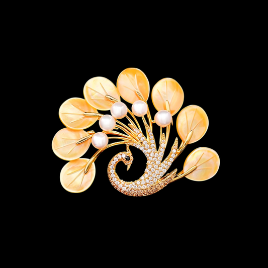 AVELIA Gold Pearl Peacock Brooch